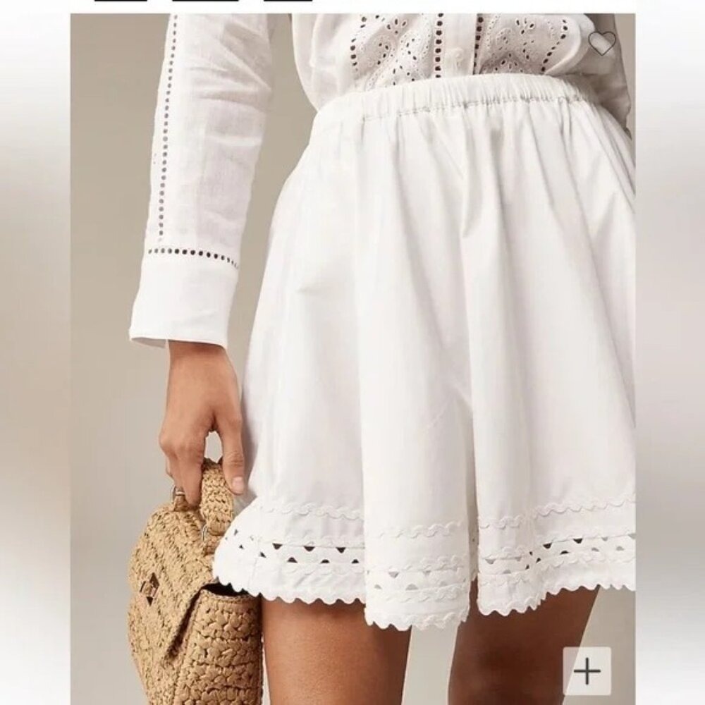 J.Crew Skirt Women L White Eyelet Scalloped Hem Mini Flared Cotton Old Money - Picture 12 of 13